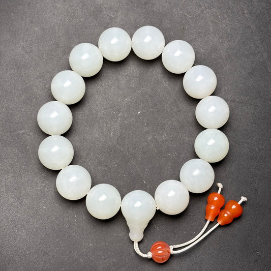 A1600 Chinese White Hetian Jade Beads Bracelet
