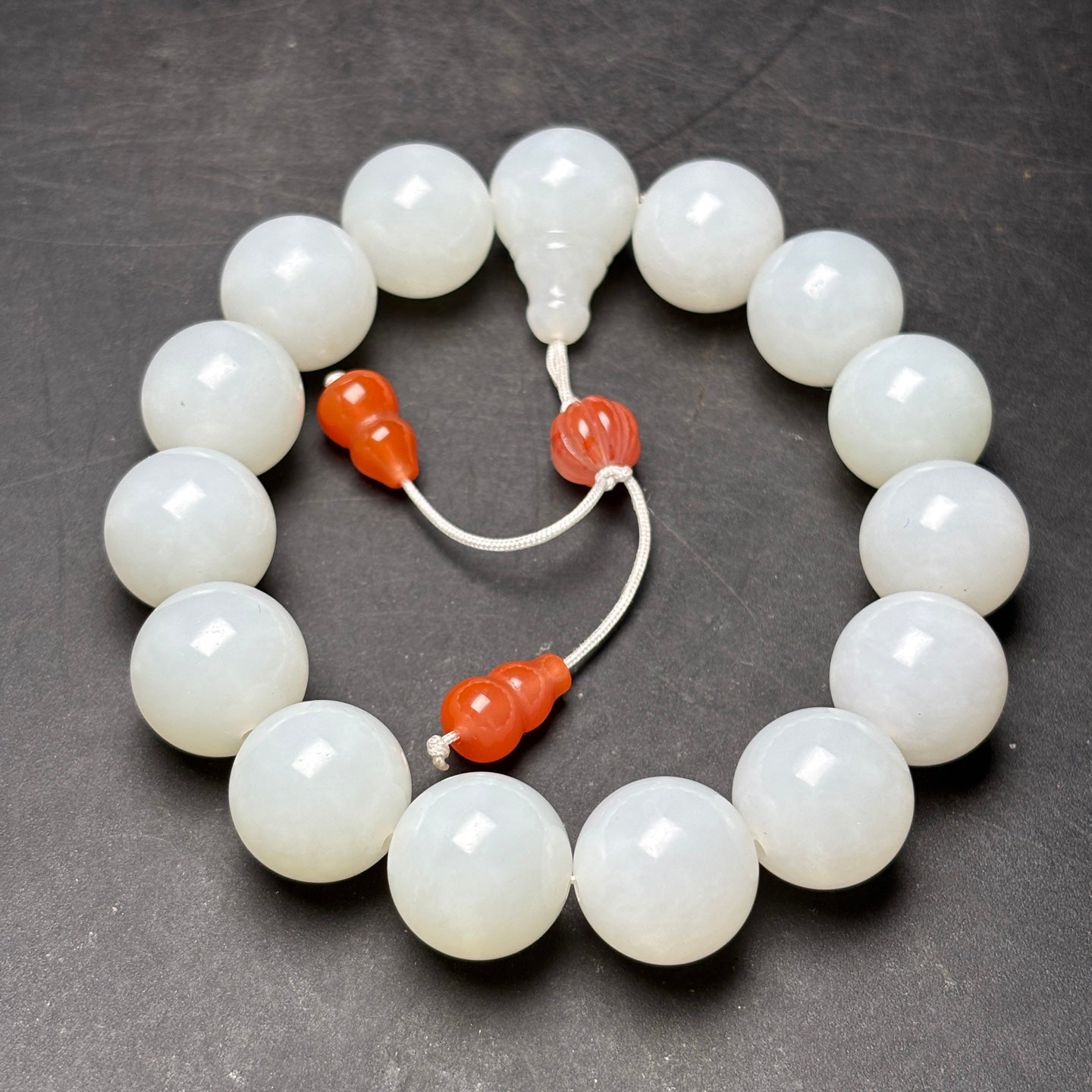 A1600 Chinese White Hetian Jade Beads Bracelet