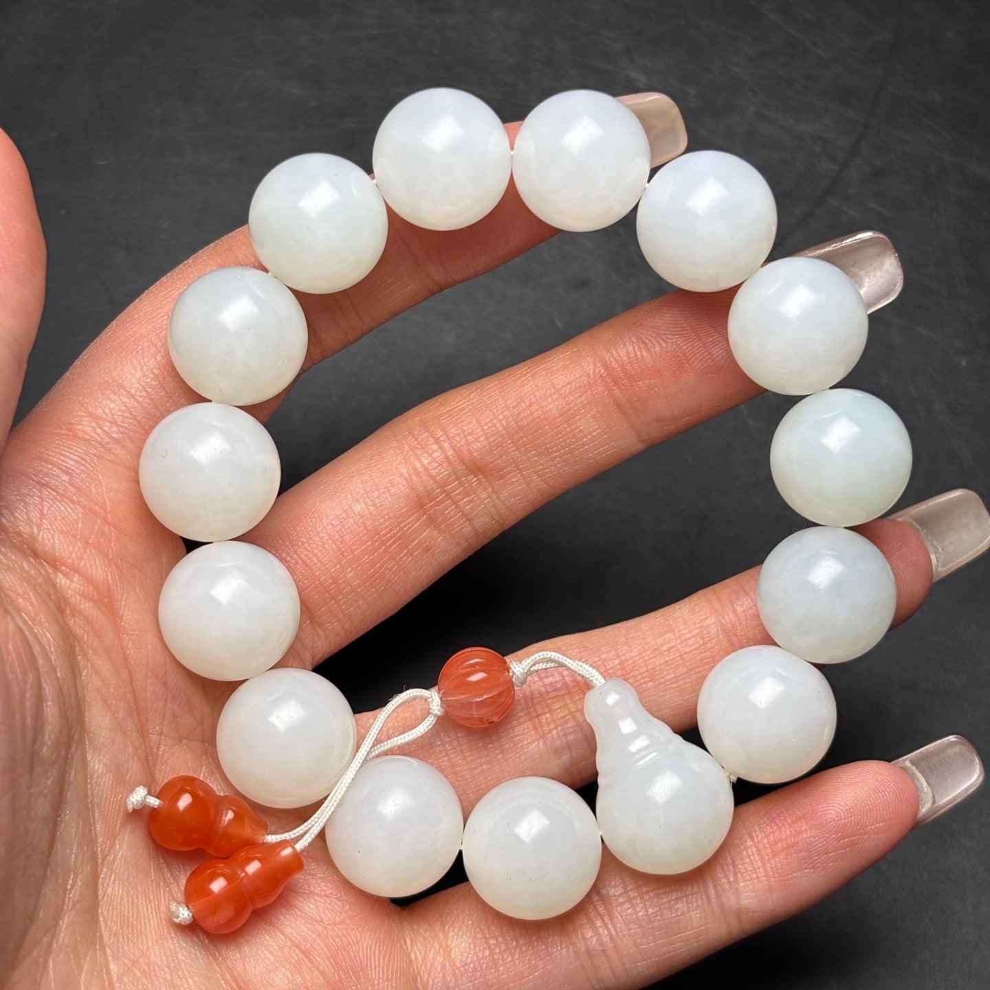 A1600 Chinese White Hetian Jade Beads Bracelet