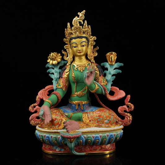 A1602 Tibetan Buddhism Colored Drawing Gilt Gold Copper Tara Statue