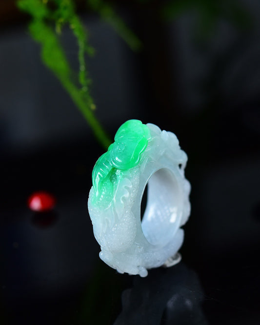 A1605 Exquisite Jadeite High Relief Fortune Dragon Thumb Ring