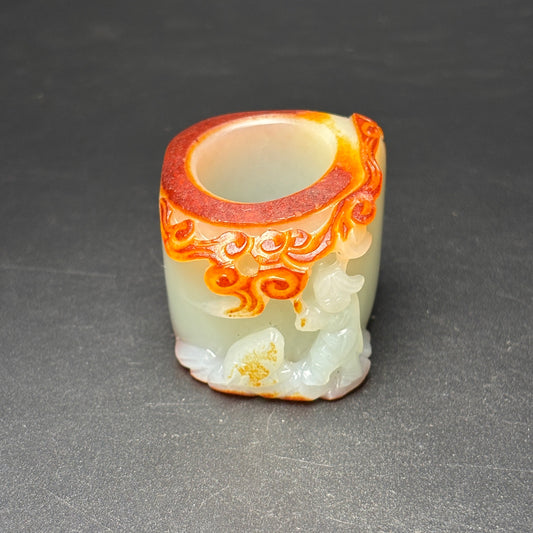 A1619 Superb Chinese Hetian Jade High Relief Kid Thumb Ring