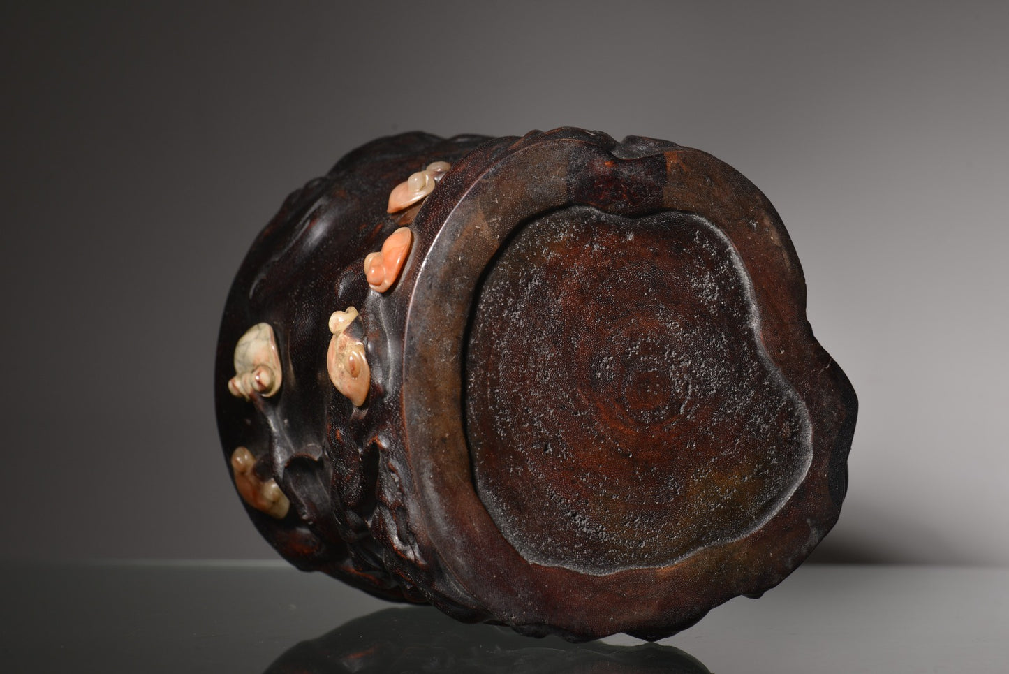 A1627 Chinese Chenxiang Wood Inlay Shoushan Stone Ruyi Brush Pot