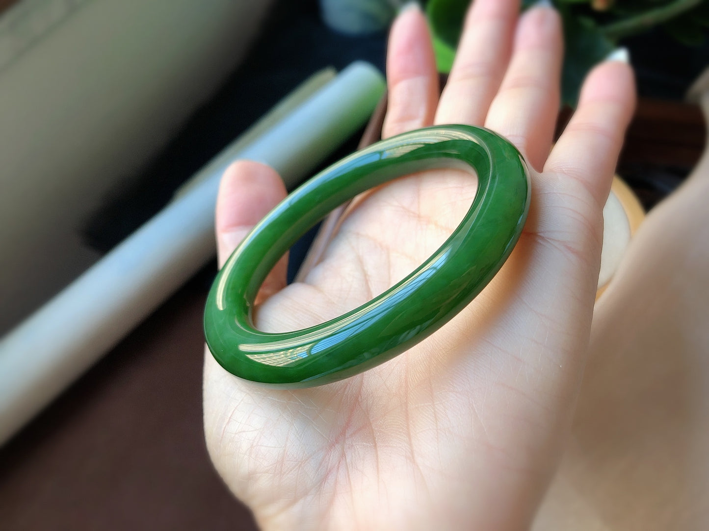 A1632 Inside Diameter 56 MM Chinese Green Hetian Jade Bracelet