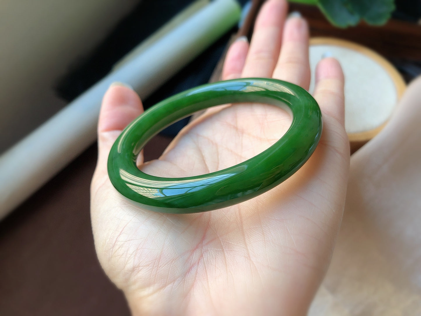 A1632 Inside Diameter 56 MM Chinese Green Hetian Jade Bracelet