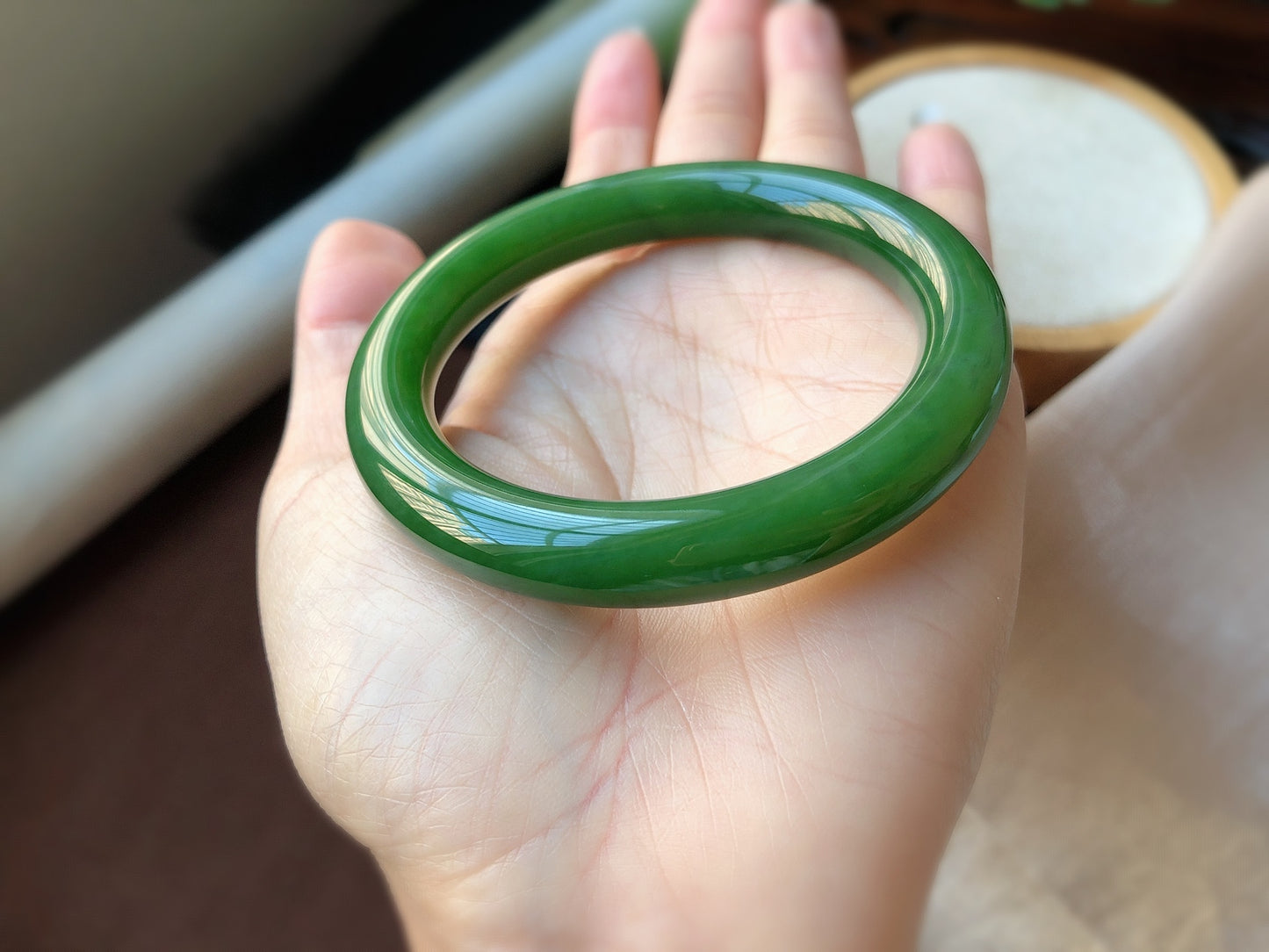 A1632 Inside Diameter 56 MM Chinese Green Hetian Jade Bracelet