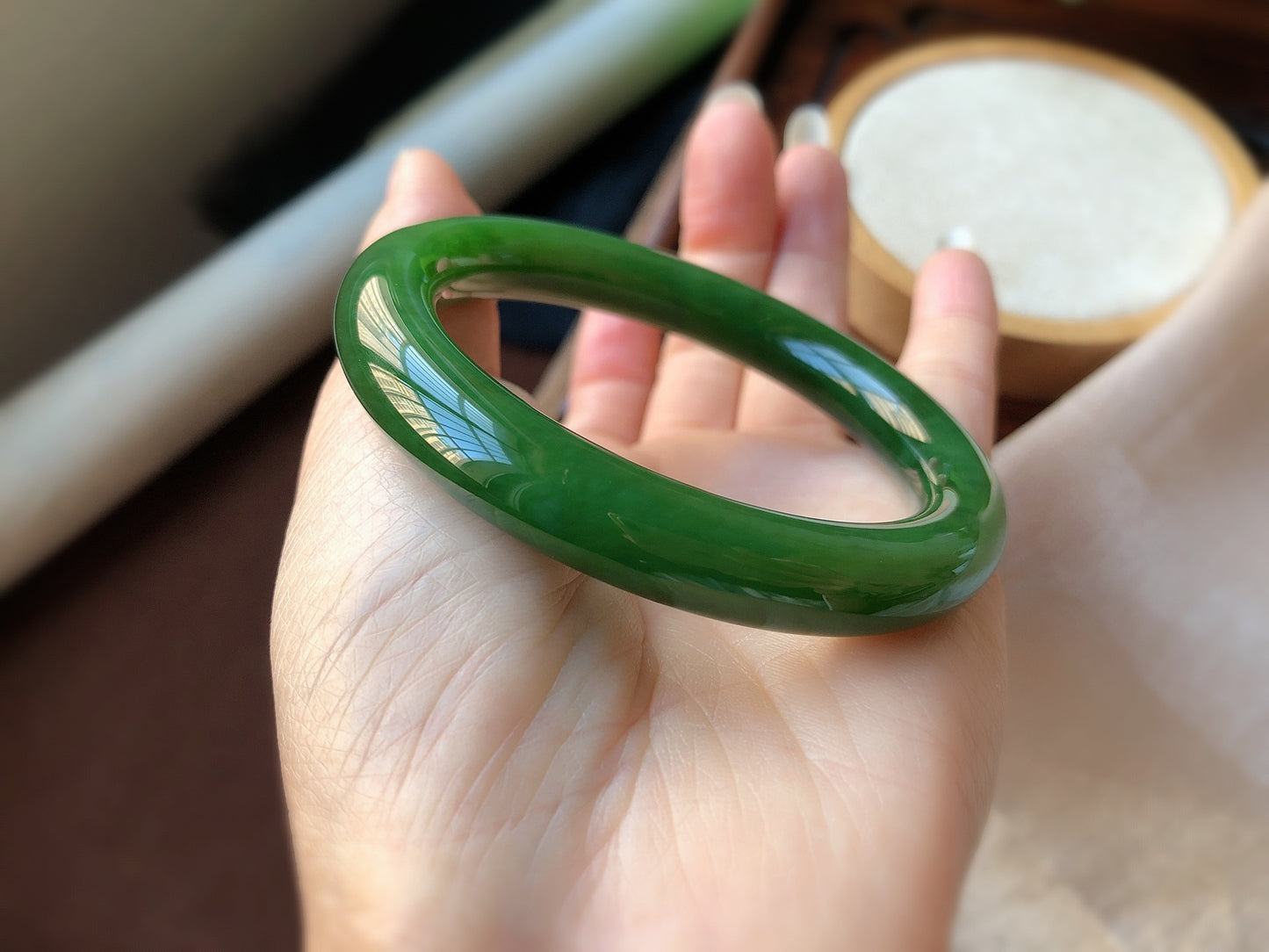 A1632 Inside Diameter 56 MM Chinese Green Hetian Jade Bracelet