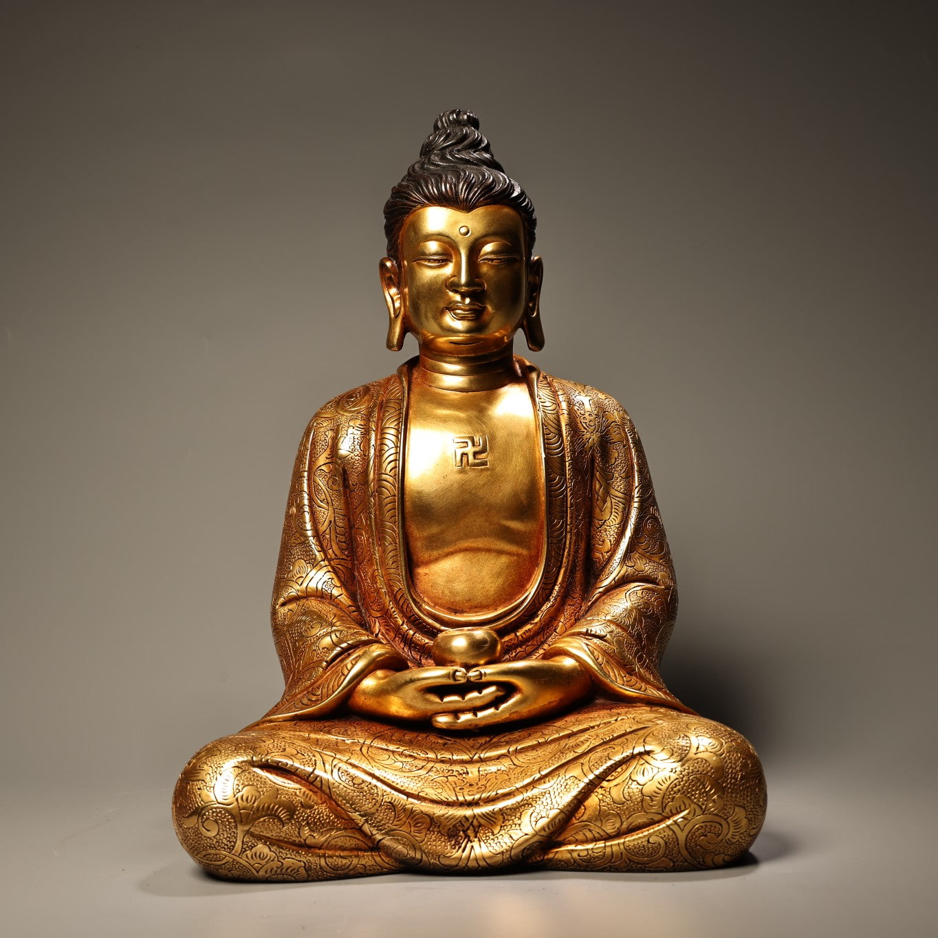 A1635 Vintage Chinese Gilt Gold Copper Kwan-yin Statue