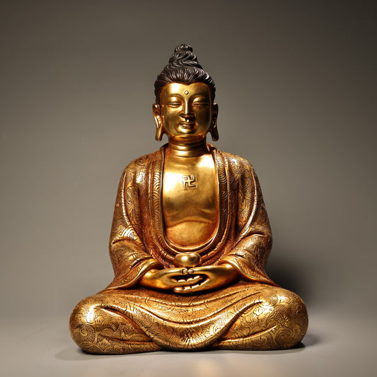 A1635 Vintage Chinese Gilt Gold Copper Kwan-yin Statue