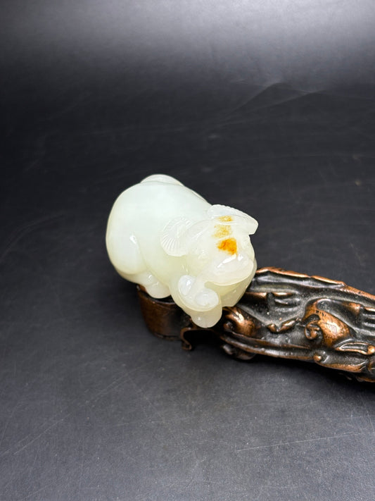 A1636 Superb Chinese Hetian Jade Carved Fortune Ox Pendant
