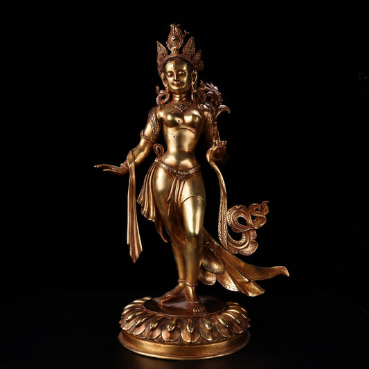 A1658 Tibetan Buddhism Gilt Gold Copper Tara Statue