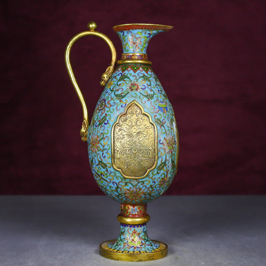 A1678 Chinese Gilt Gold Copper Cloisonne Flowers Design Wine Vessel