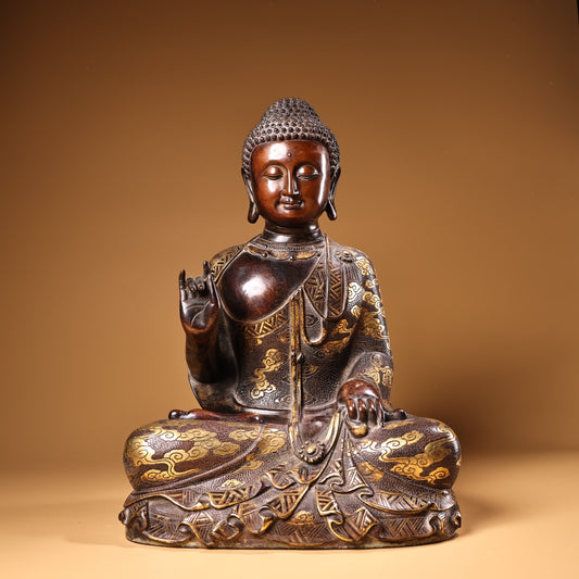 A1680 Vintage Chinese Gilt Gold Copper Siddhartha Buddha Statue