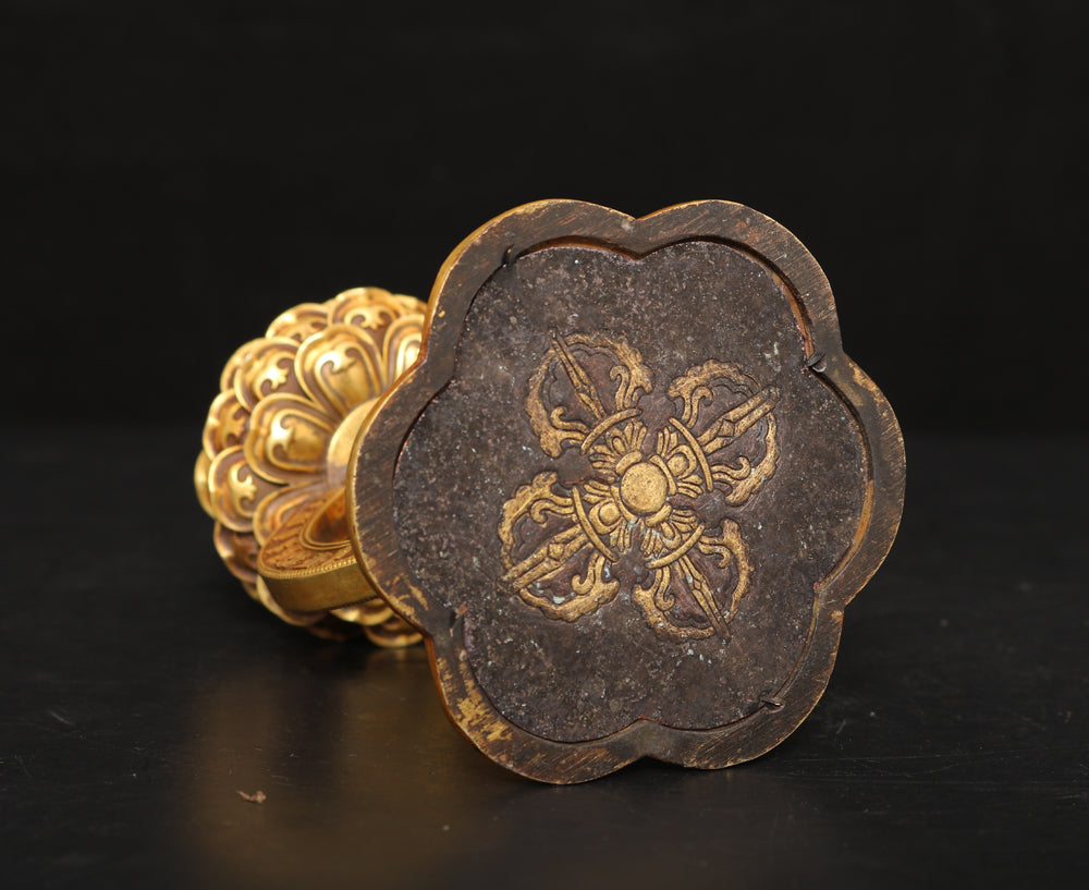 A1723 Vintage Gilt Gold Copper Dharma-vessel Statue