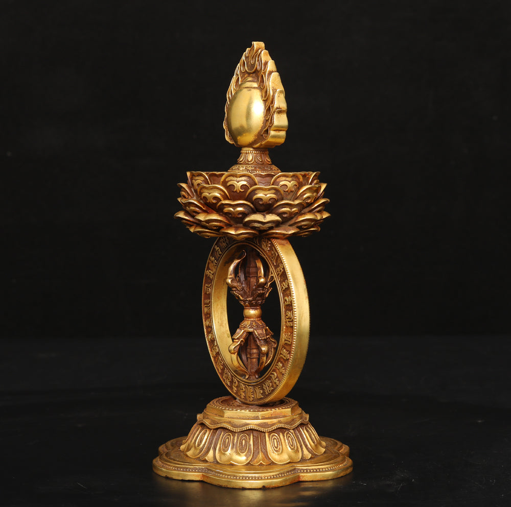 A1723 Vintage Gilt Gold Copper Dharma-vessel Statue