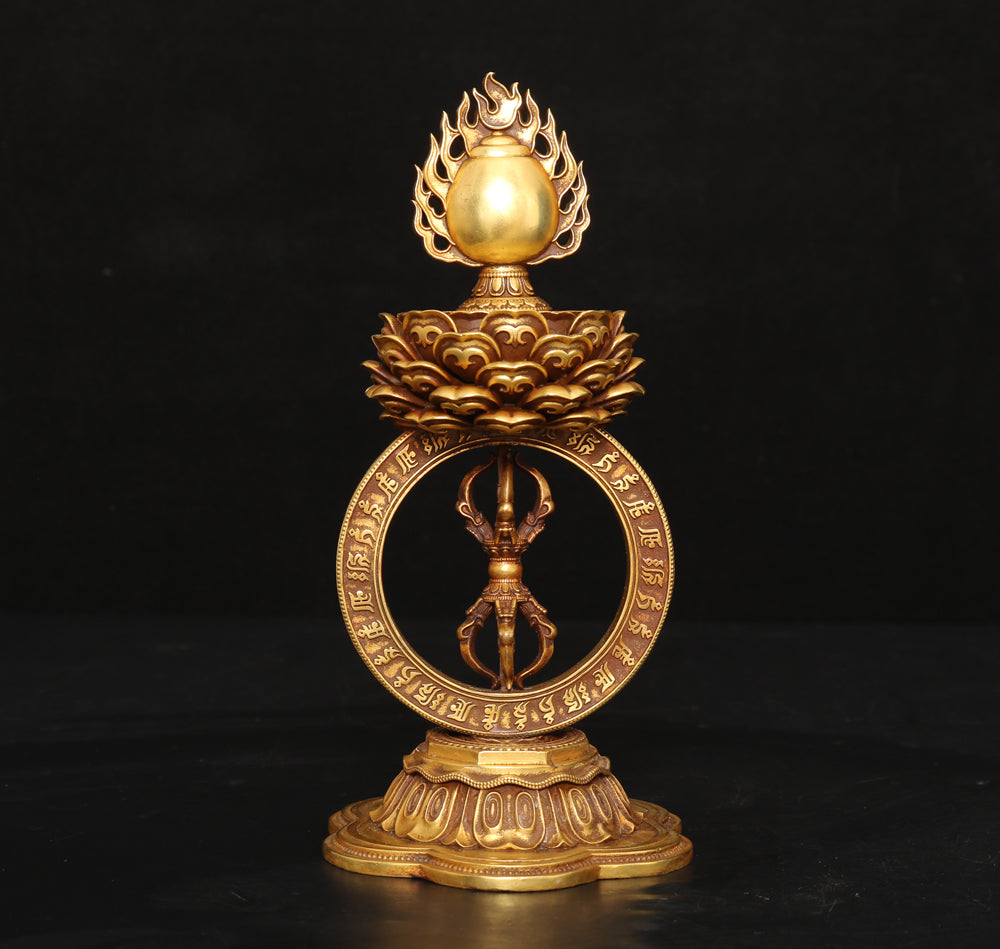 A1723 Vintage Gilt Gold Copper Dharma-vessel Statue