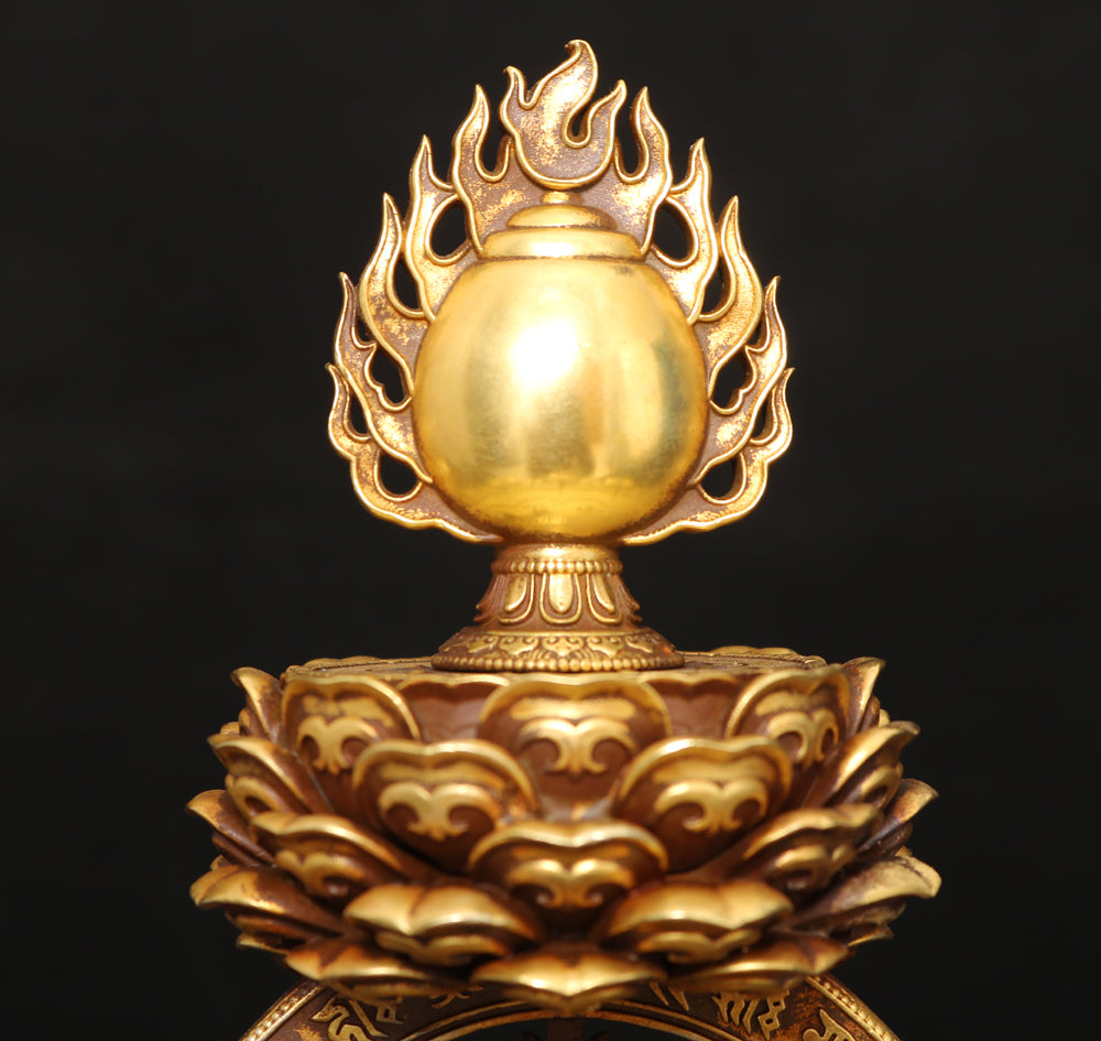 A1723 Vintage Gilt Gold Copper Dharma-vessel Statue