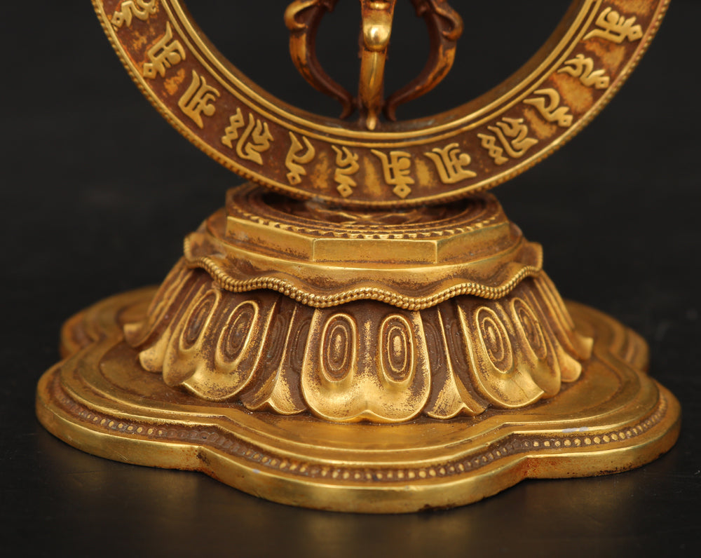 A1723 Vintage Gilt Gold Copper Dharma-vessel Statue