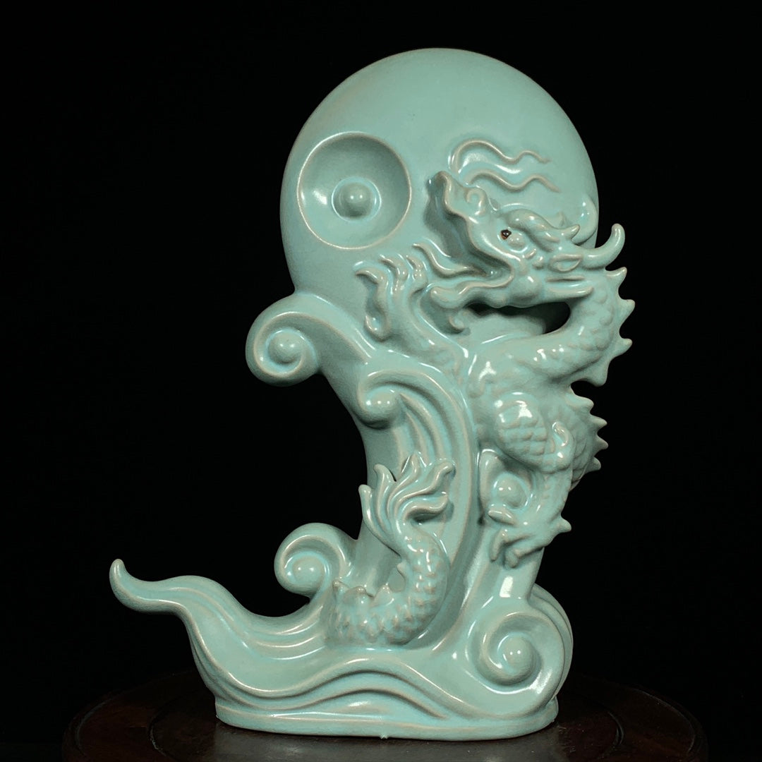 A1725 Chinese Ru Kiln Fortune Dragon Porcelain Statue