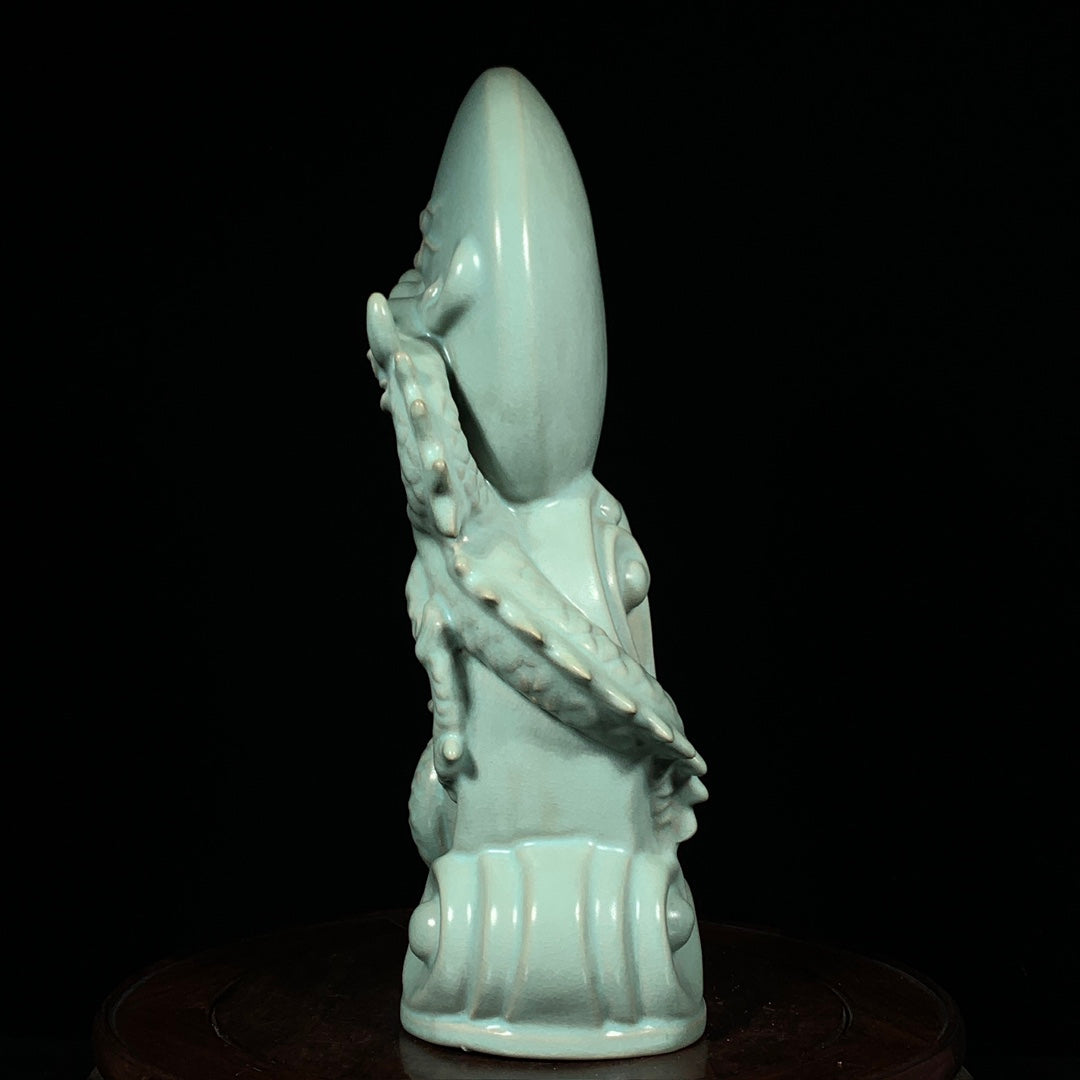 A1725 Chinese Ru Kiln Fortune Dragon Porcelain Statue