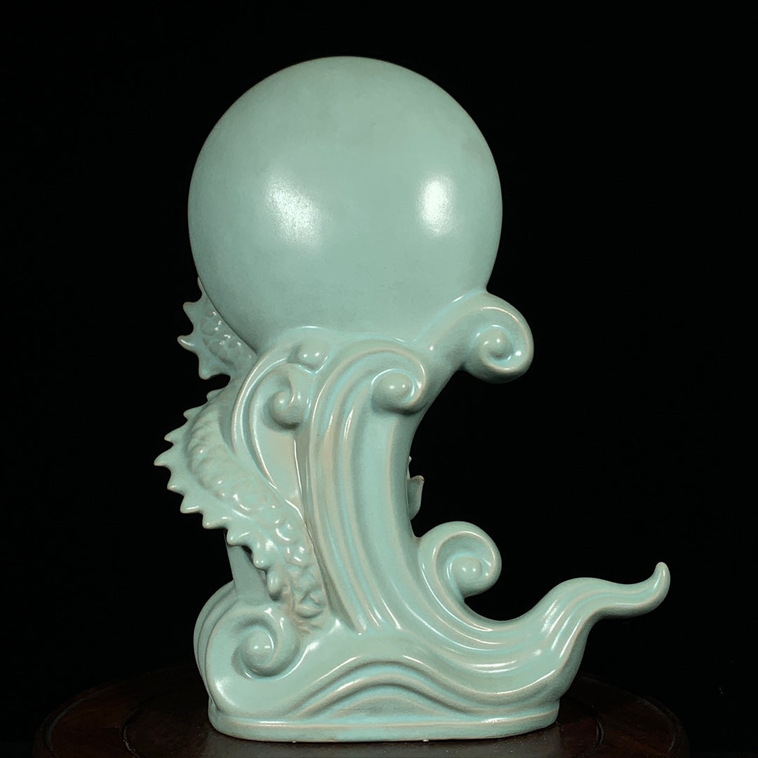 A1725 Chinese Ru Kiln Fortune Dragon Porcelain Statue