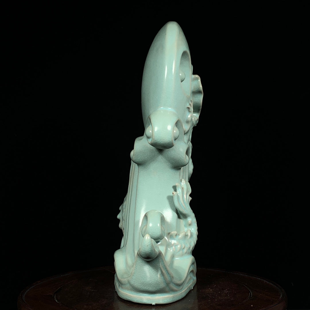 A1725 Chinese Ru Kiln Fortune Dragon Porcelain Statue