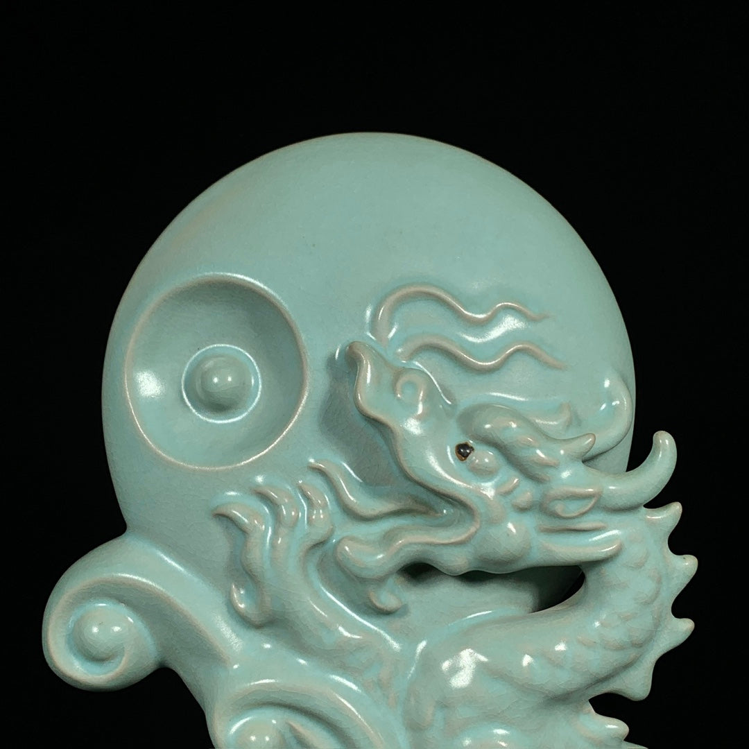 A1725 Chinese Ru Kiln Fortune Dragon Porcelain Statue