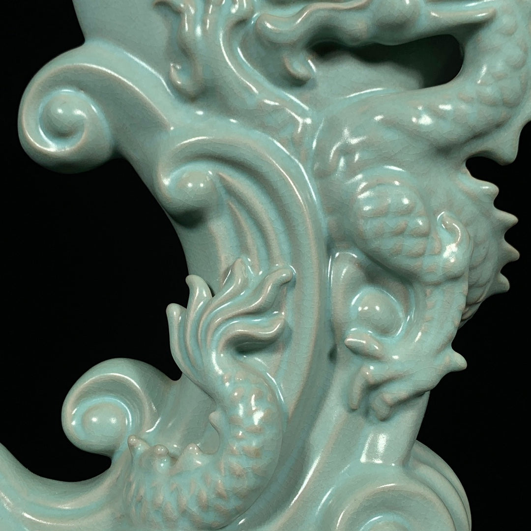 A1725 Chinese Ru Kiln Fortune Dragon Porcelain Statue