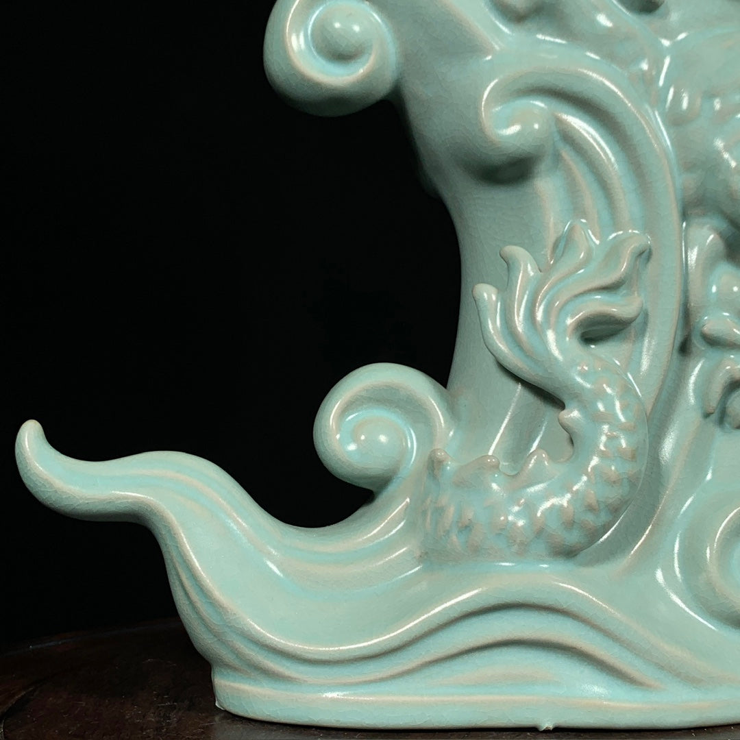 A1725 Chinese Ru Kiln Fortune Dragon Porcelain Statue