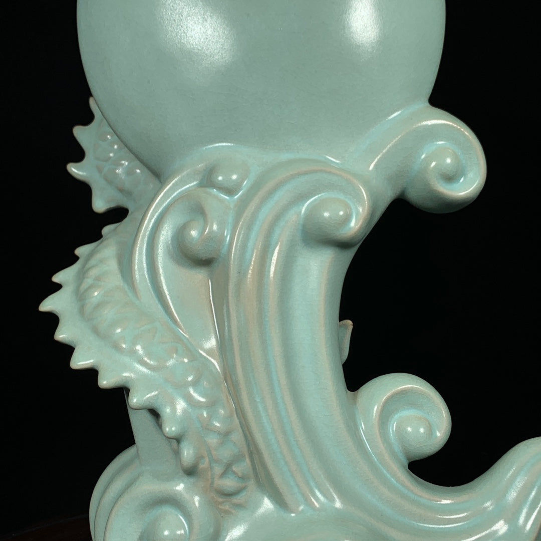 A1725 Chinese Ru Kiln Fortune Dragon Porcelain Statue