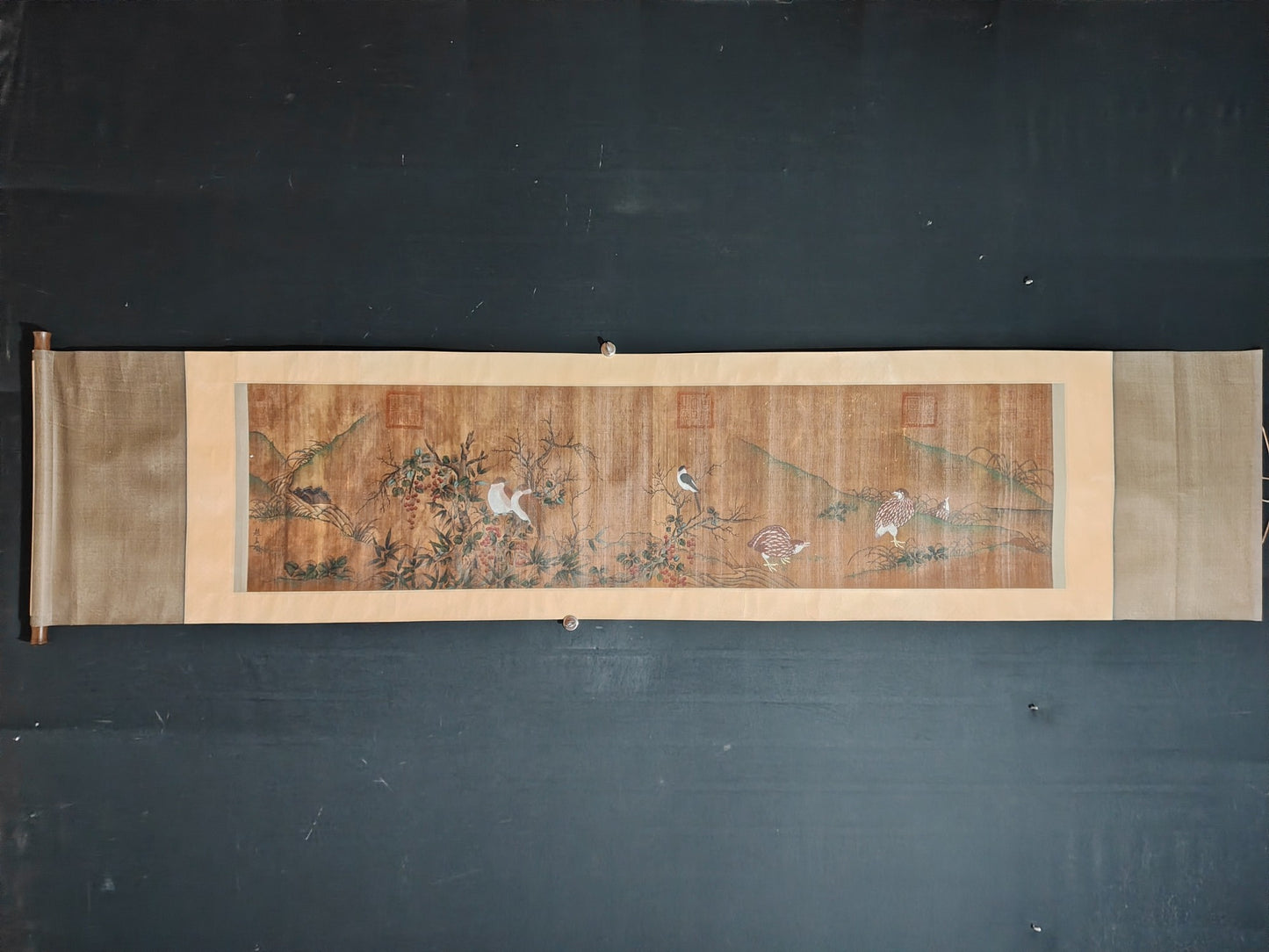 A1735 Chinese Watercolour On Silk Flowers Bird Design Painting - Zhao Meng Fu (1254－1322)