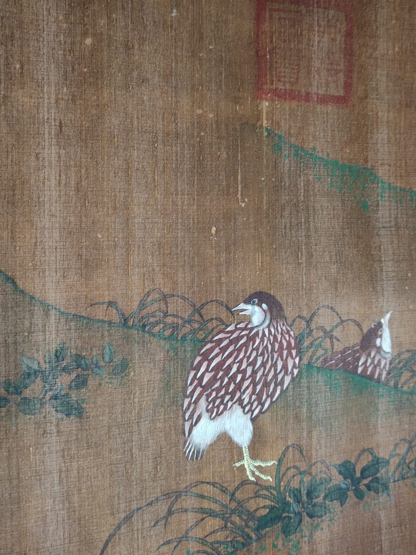 A1735 Chinese Watercolour On Silk Flowers Bird Design Painting - Zhao Meng Fu (1254－1322)
