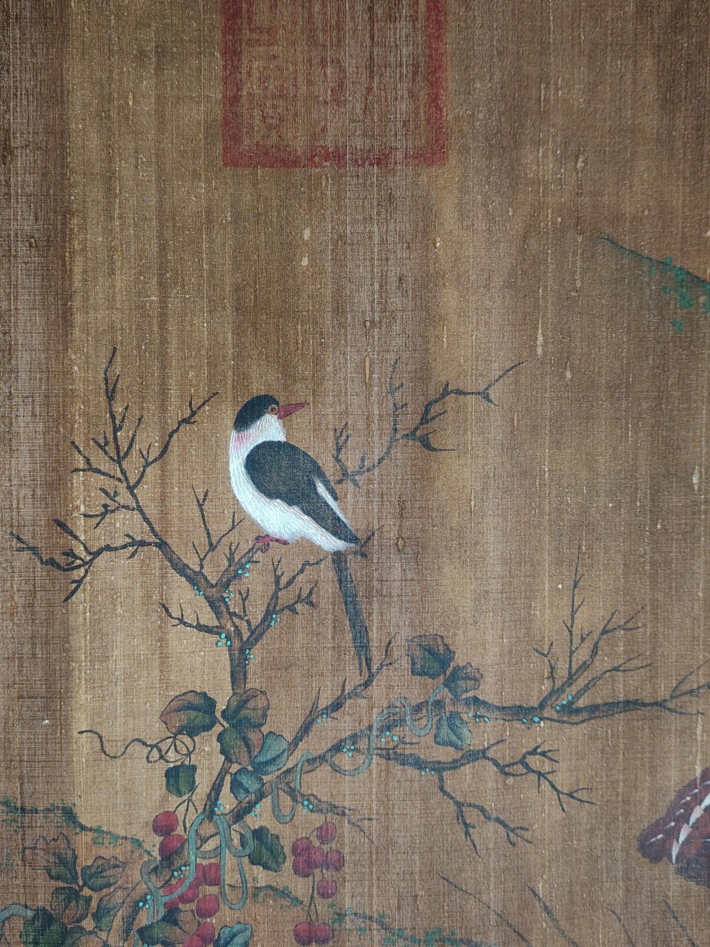 A1735 Chinese Watercolour On Silk Flowers Bird Design Painting - Zhao Meng Fu (1254－1322)