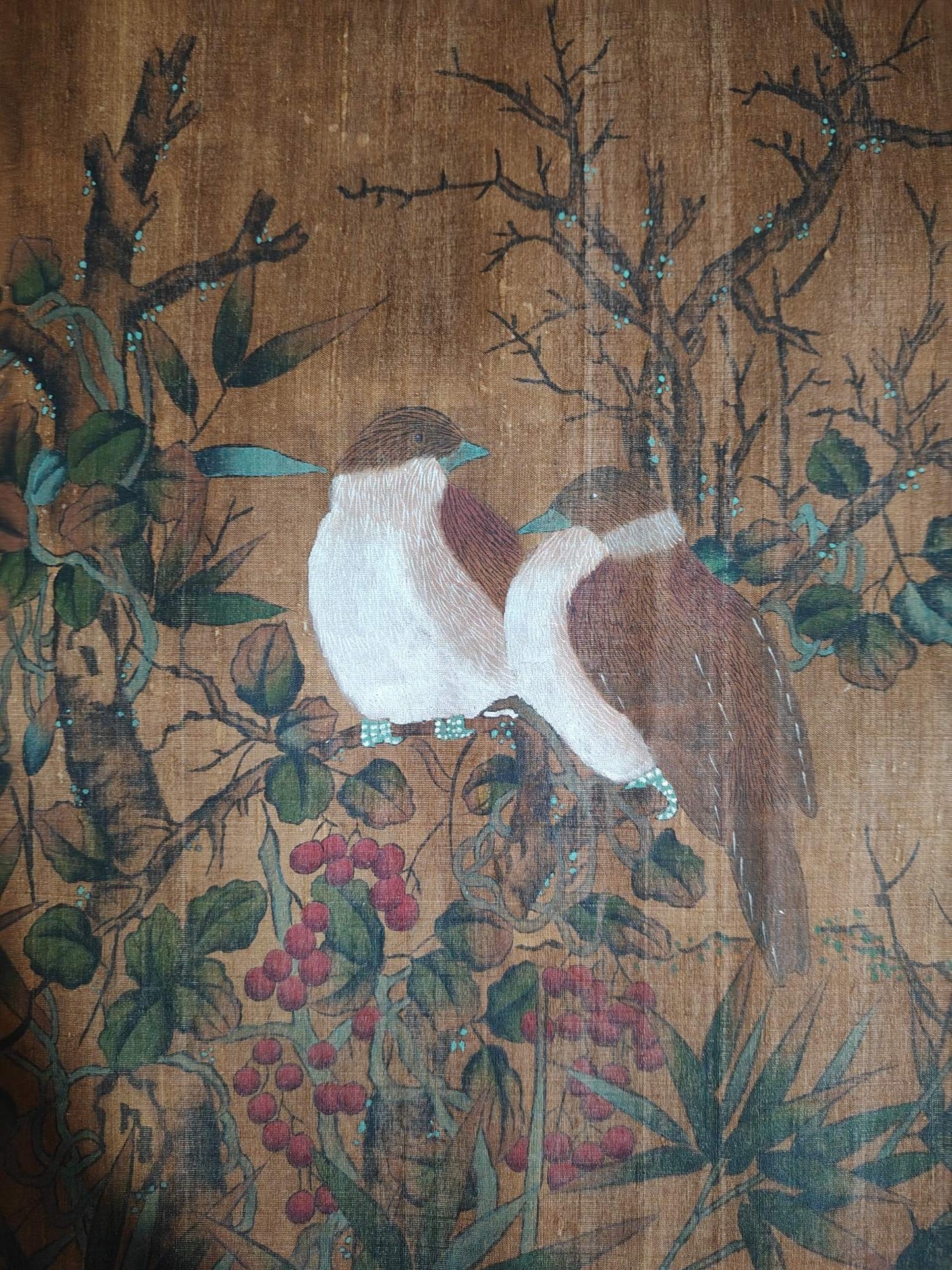 A1735 Chinese Watercolour On Silk Flowers Bird Design Painting - Zhao Meng Fu (1254－1322)
