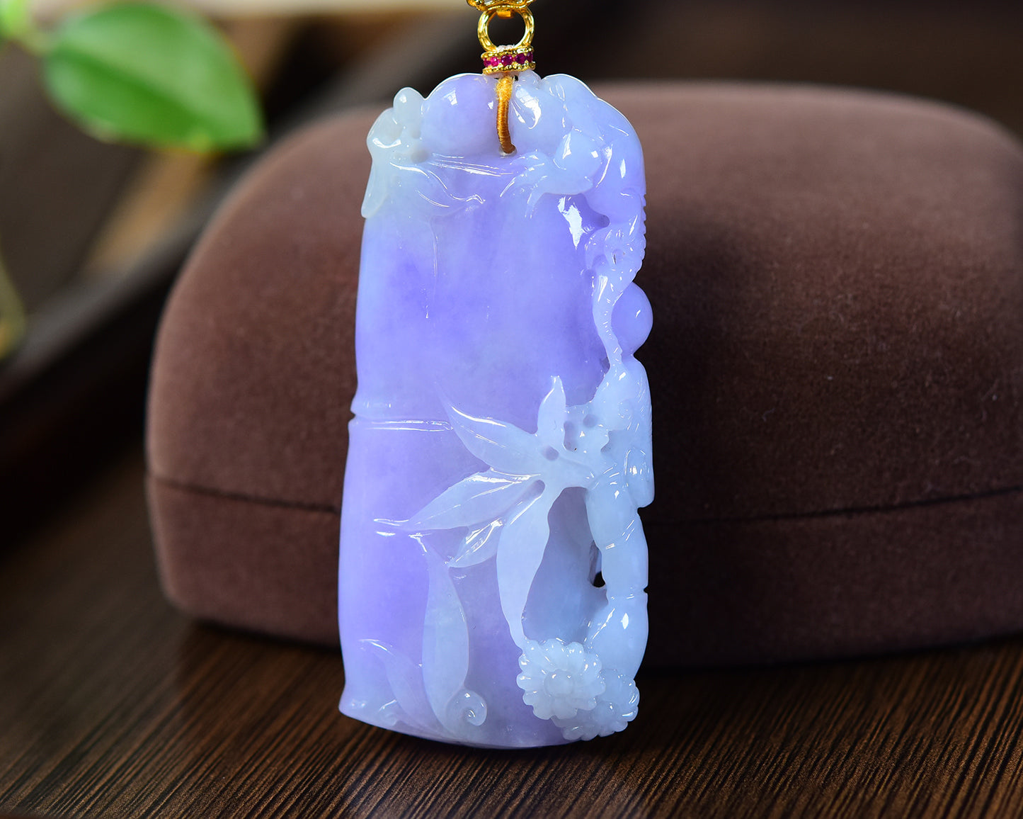 A1744 Exquisite Amethyst Carved Fortune Bamboo Pendant w Beads Necklace