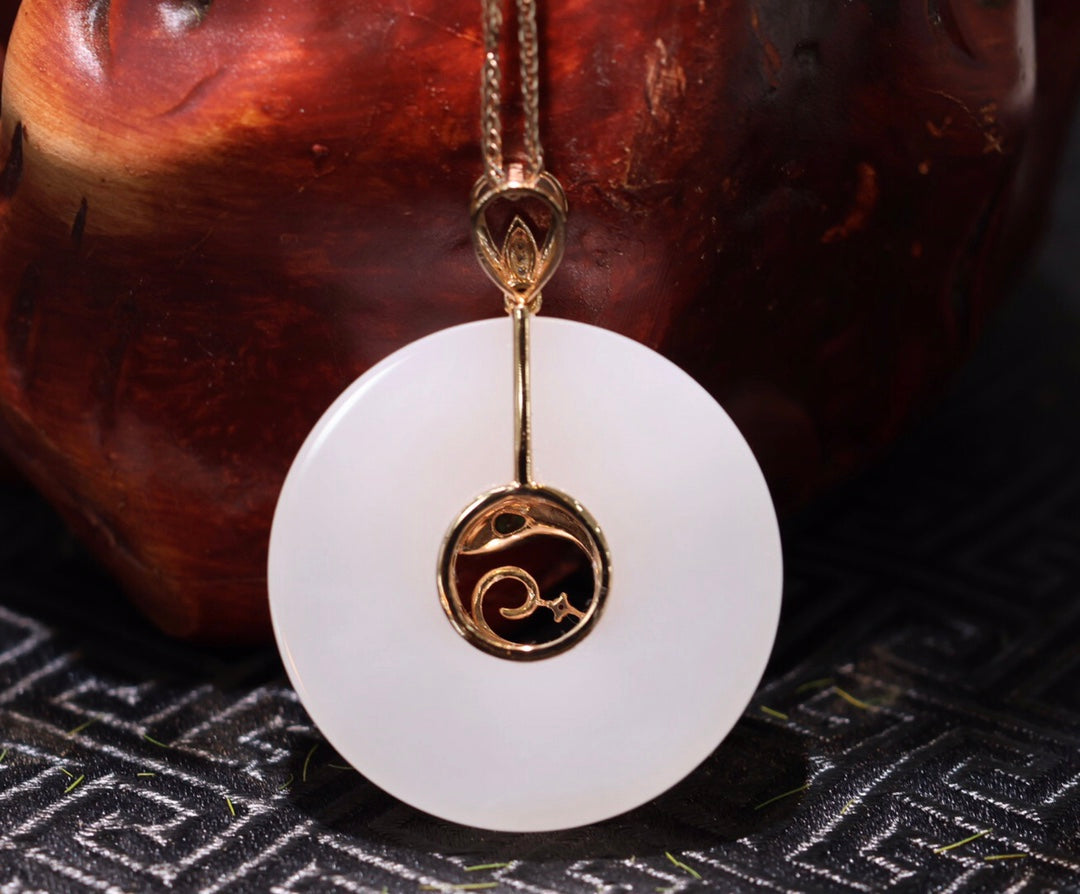A1745 Exquisite 18K Gold Inlay White Hetian Jade Lucky Pendant