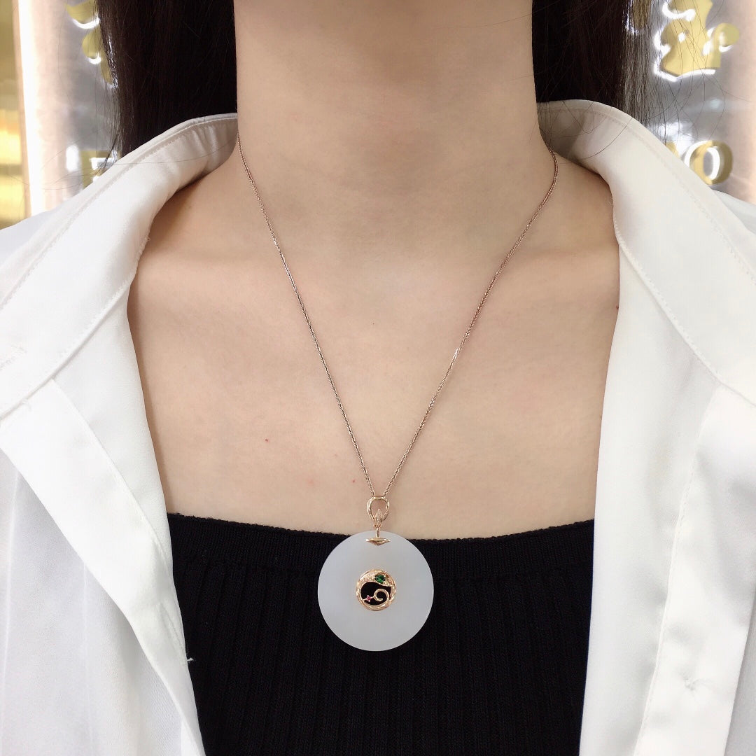 A1745 Exquisite 18K Gold Inlay White Hetian Jade Lucky Pendant
