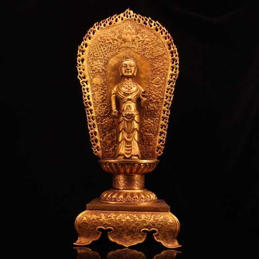 A1750 Vintage Chinese Gilt Gold Copper Buddha Sttaue
