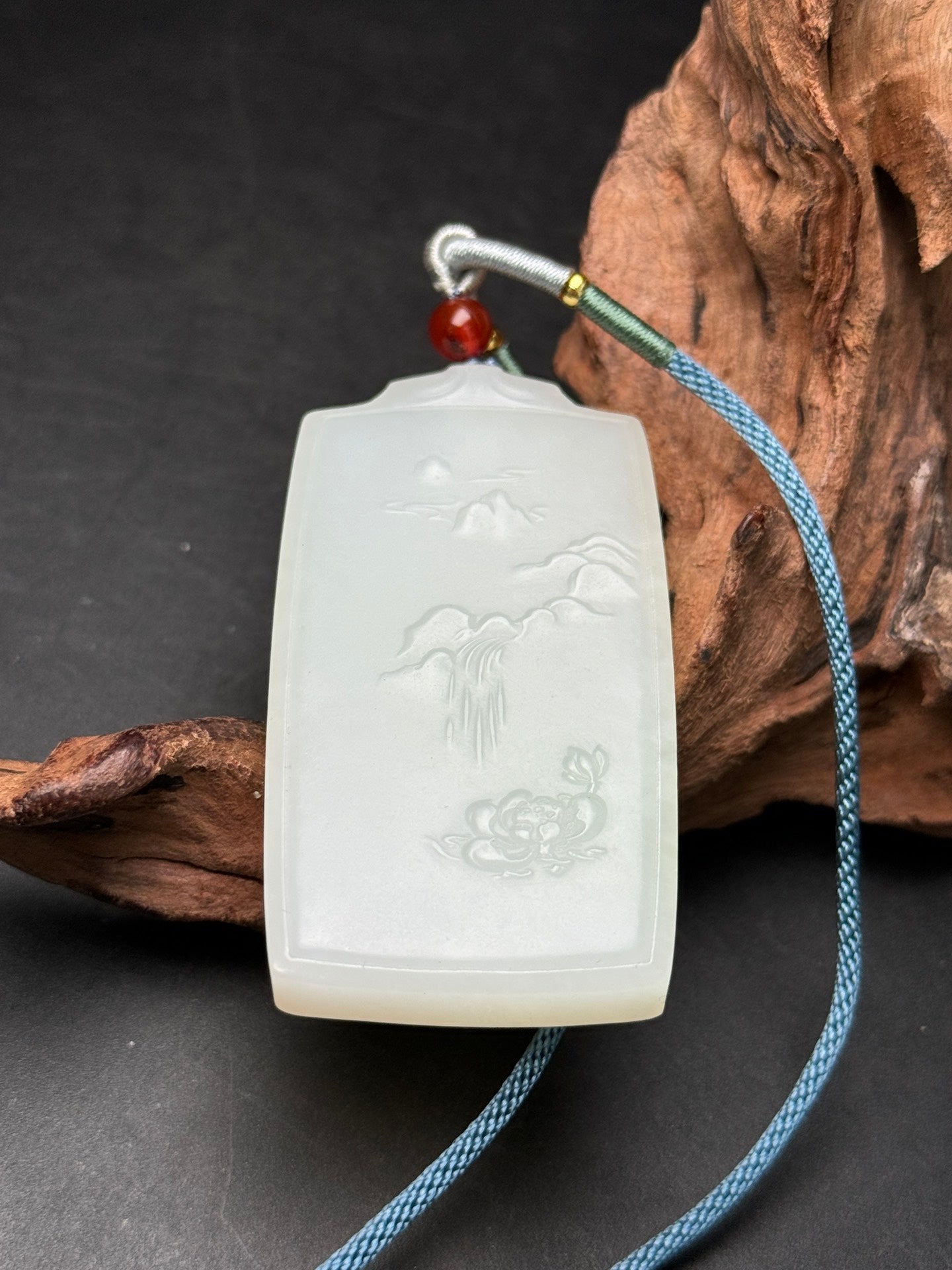 A0178 Superb Chinese Natural Hetian Jade Mountain River Scene Design Pendant