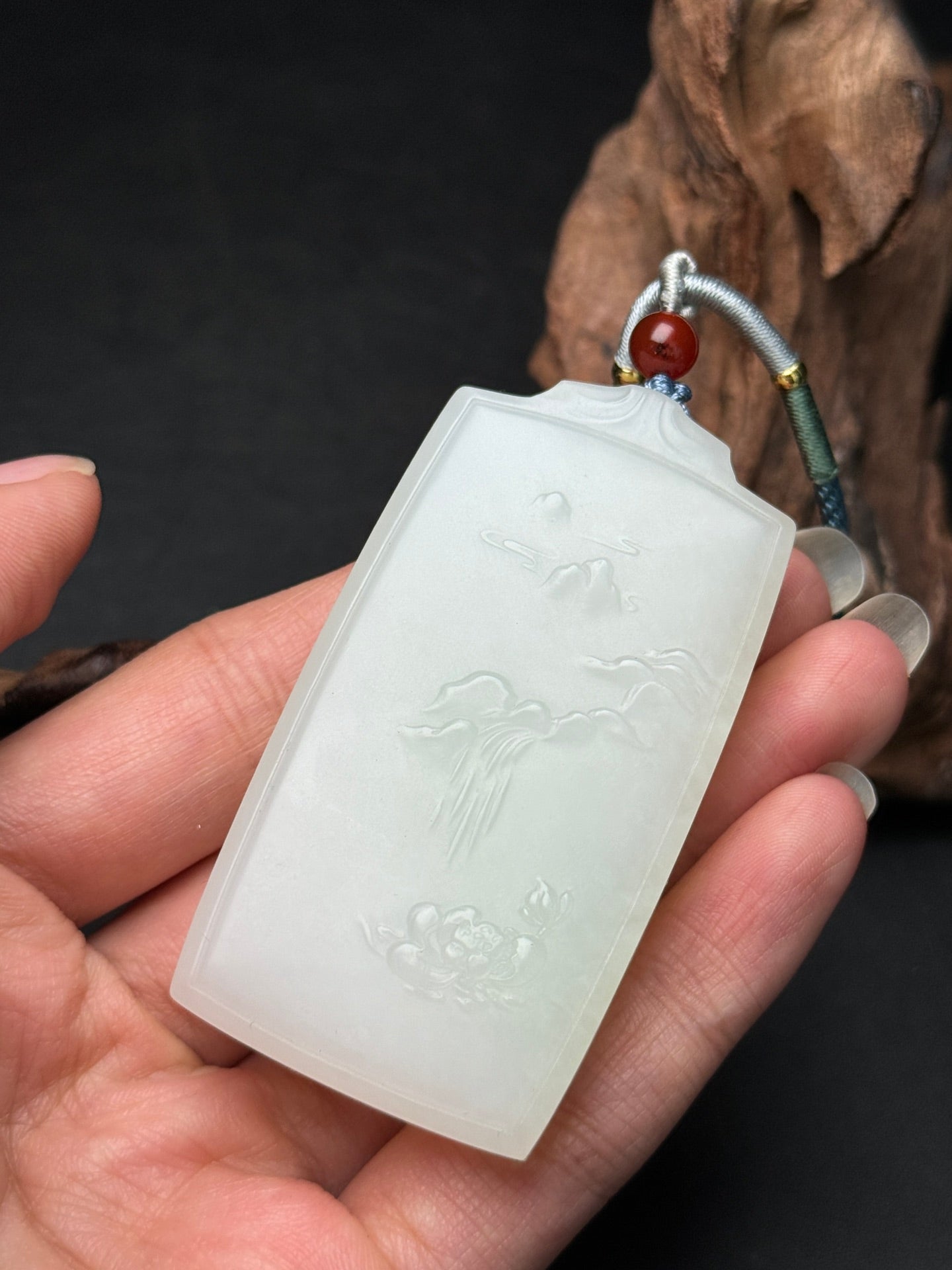 A0178 Superb Chinese Natural Hetian Jade Mountain River Scene Design Pendant