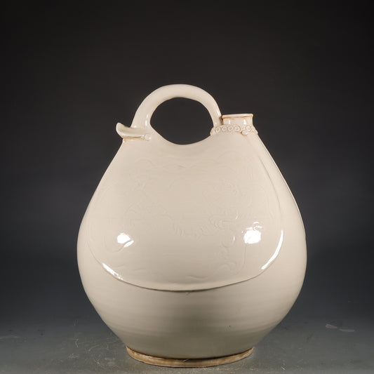 A1809 Chinese Ding Kiln White Glaze Porcelain Handle Pot