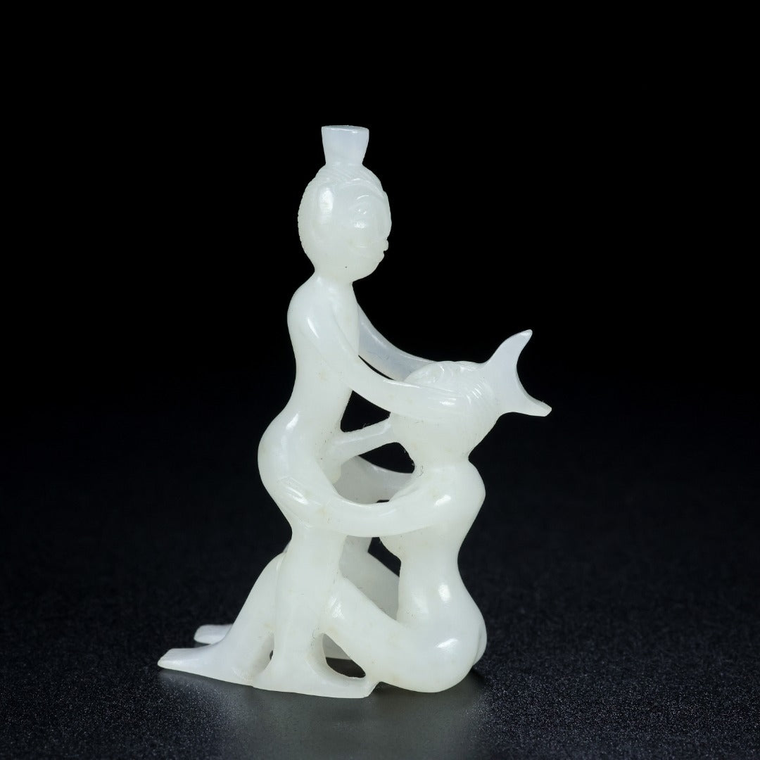 A1815 A Set Four Chinese White Hetian Jade Carved Figure Staues
