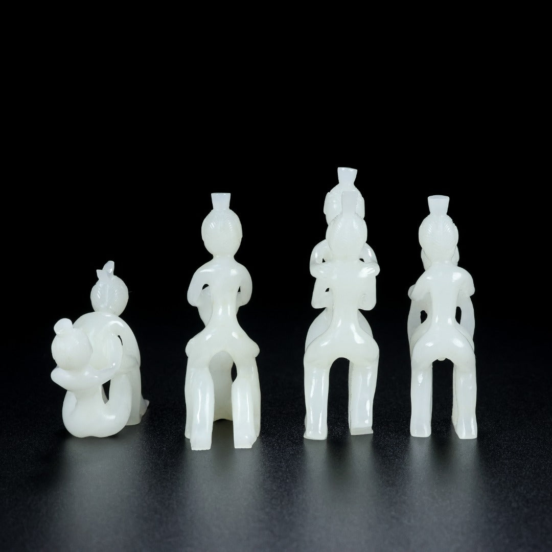 A1815 A Set Four Chinese White Hetian Jade Carved Figure Staues