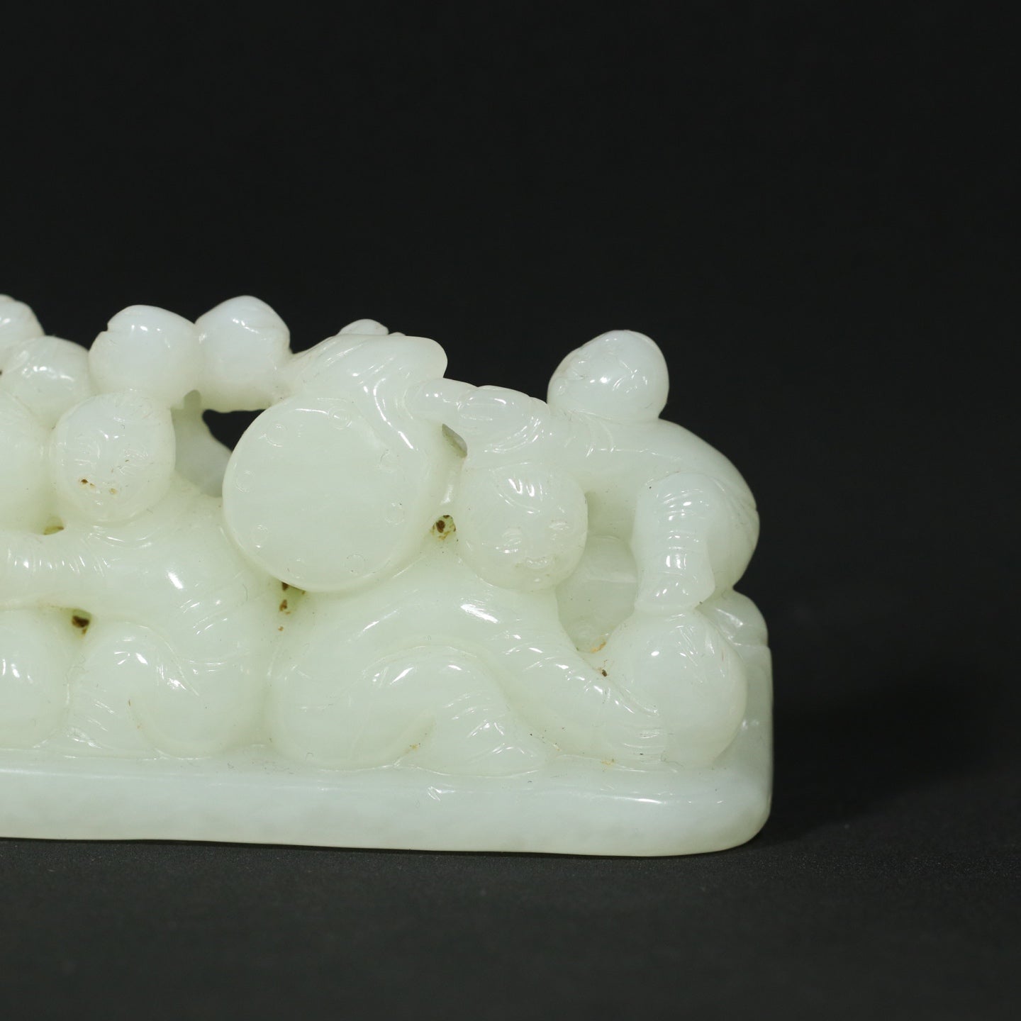A1827 Superb Chinese Natural Hetian Jade Carved Kid Statue