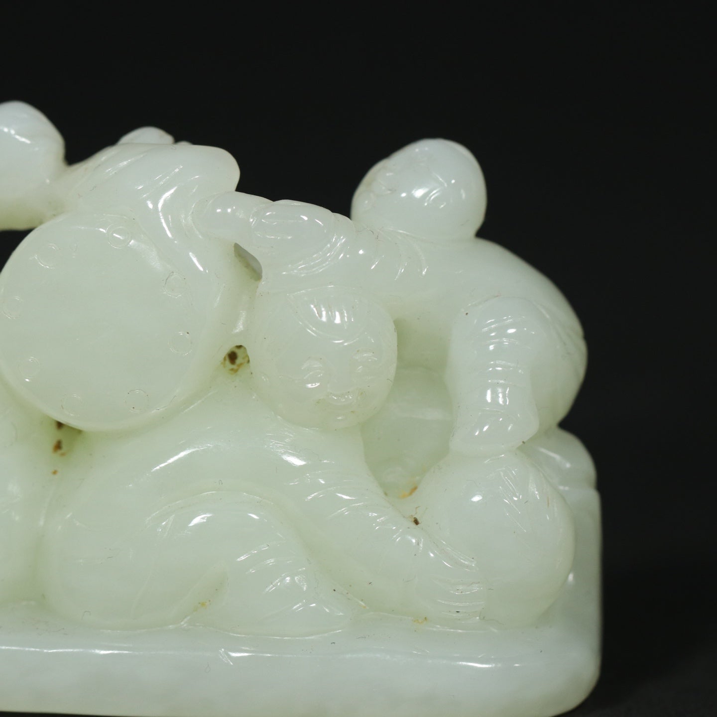 A1827 Superb Chinese Natural Hetian Jade Carved Kid Statue