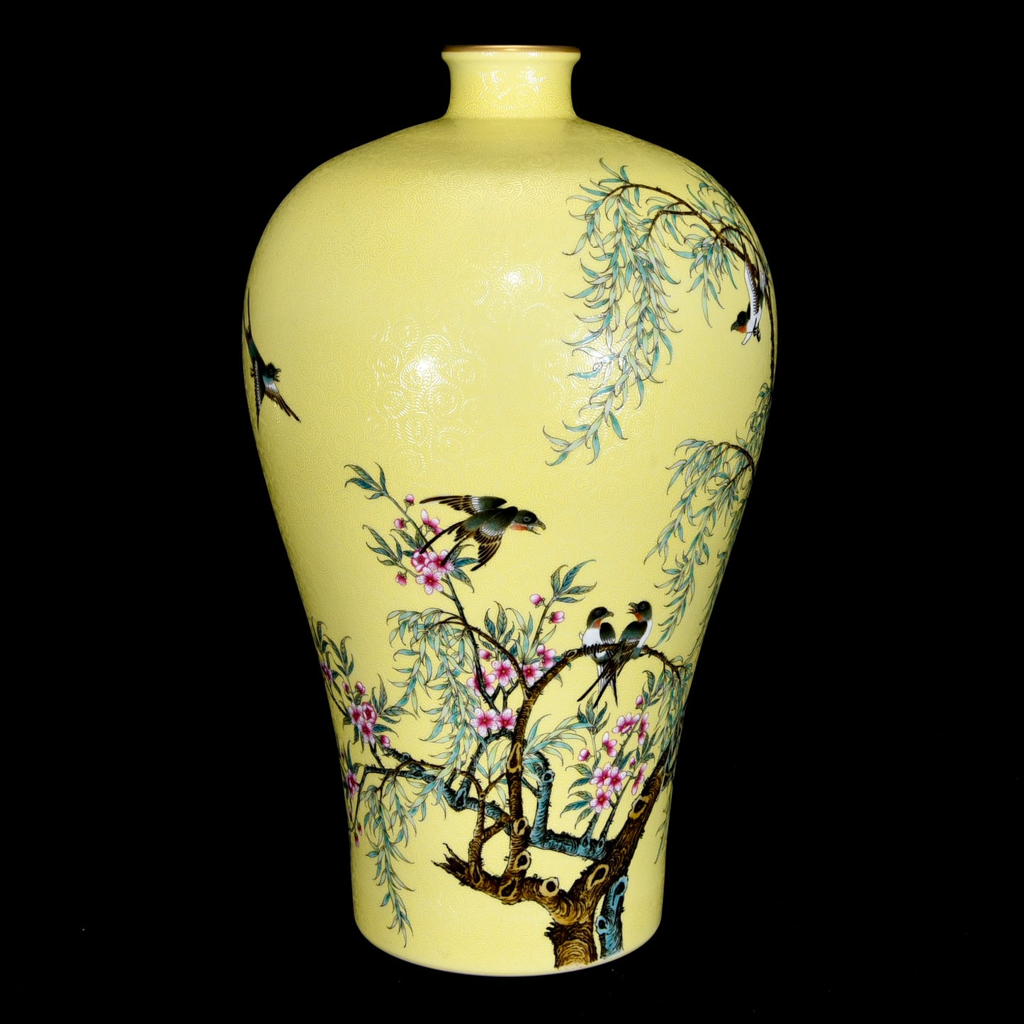 A1832 Chinese Qing Dynasty Gilt Edge Famille Rose Enamel Flowers Bird Design Porcelain Vase