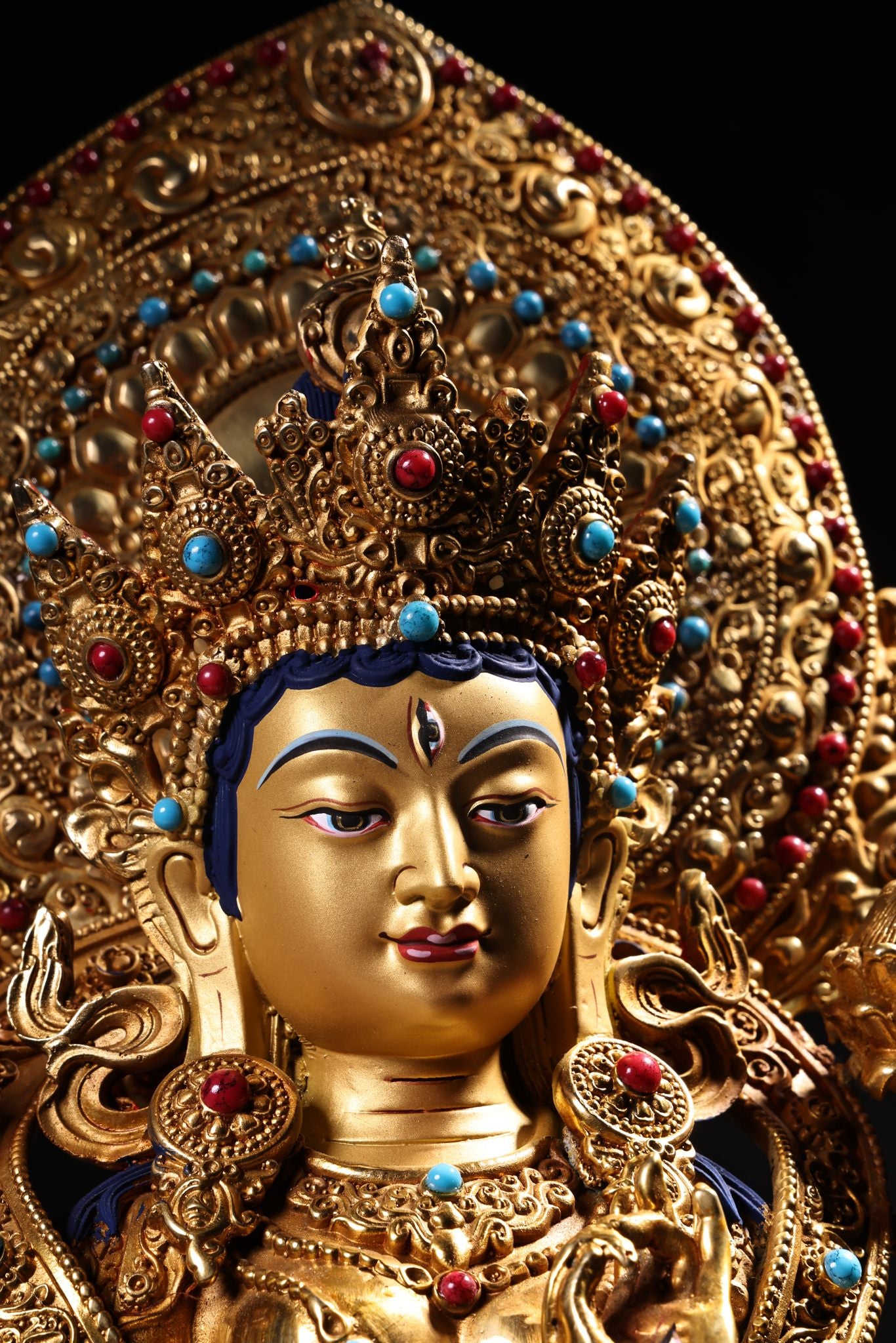 A1839 Tibetan Buddhism Gilt Gold Copper Inlay Gems Tara Statue