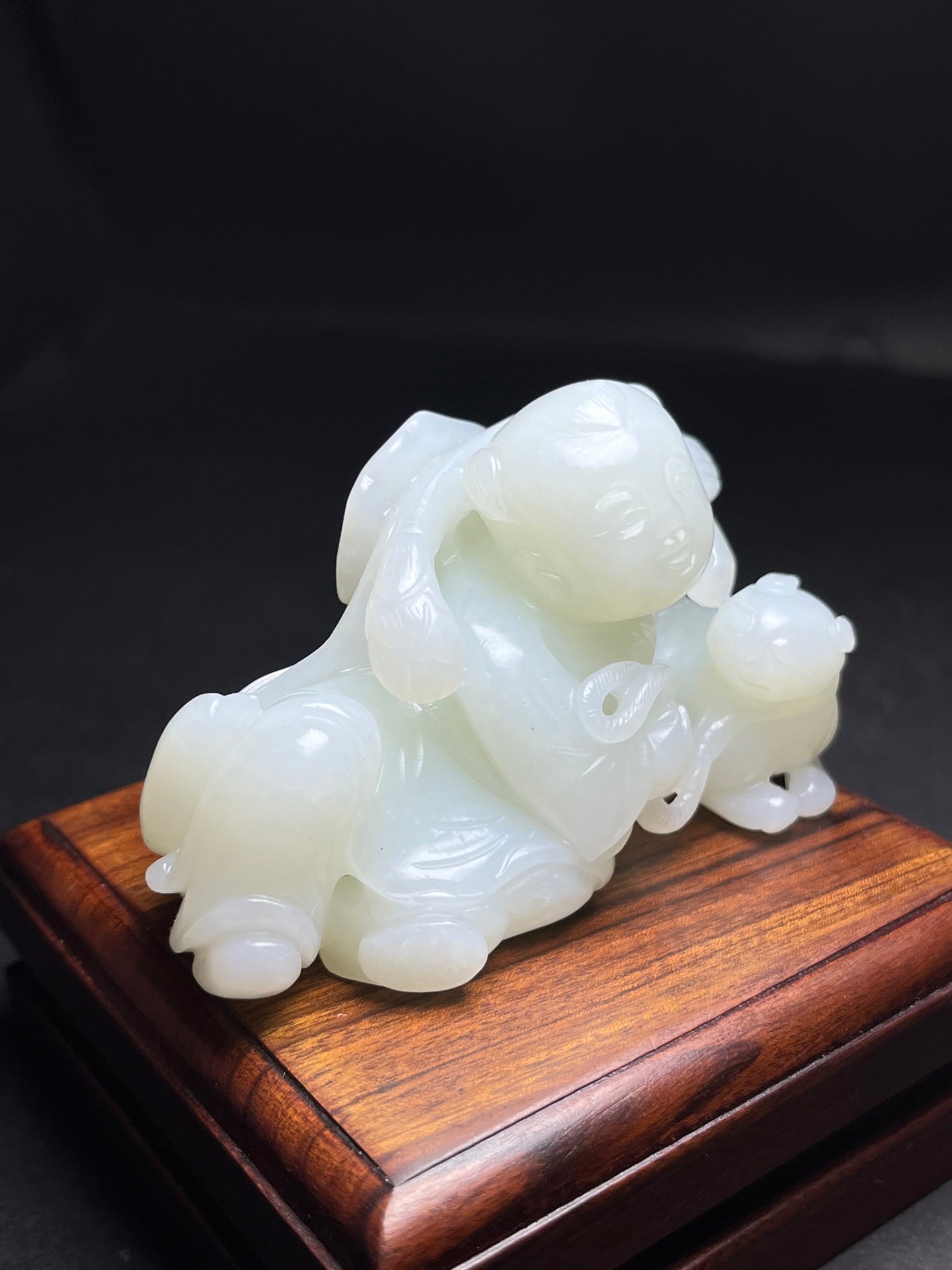 A1842 Superb Chinese Hetian Jade Carved Kid Statue