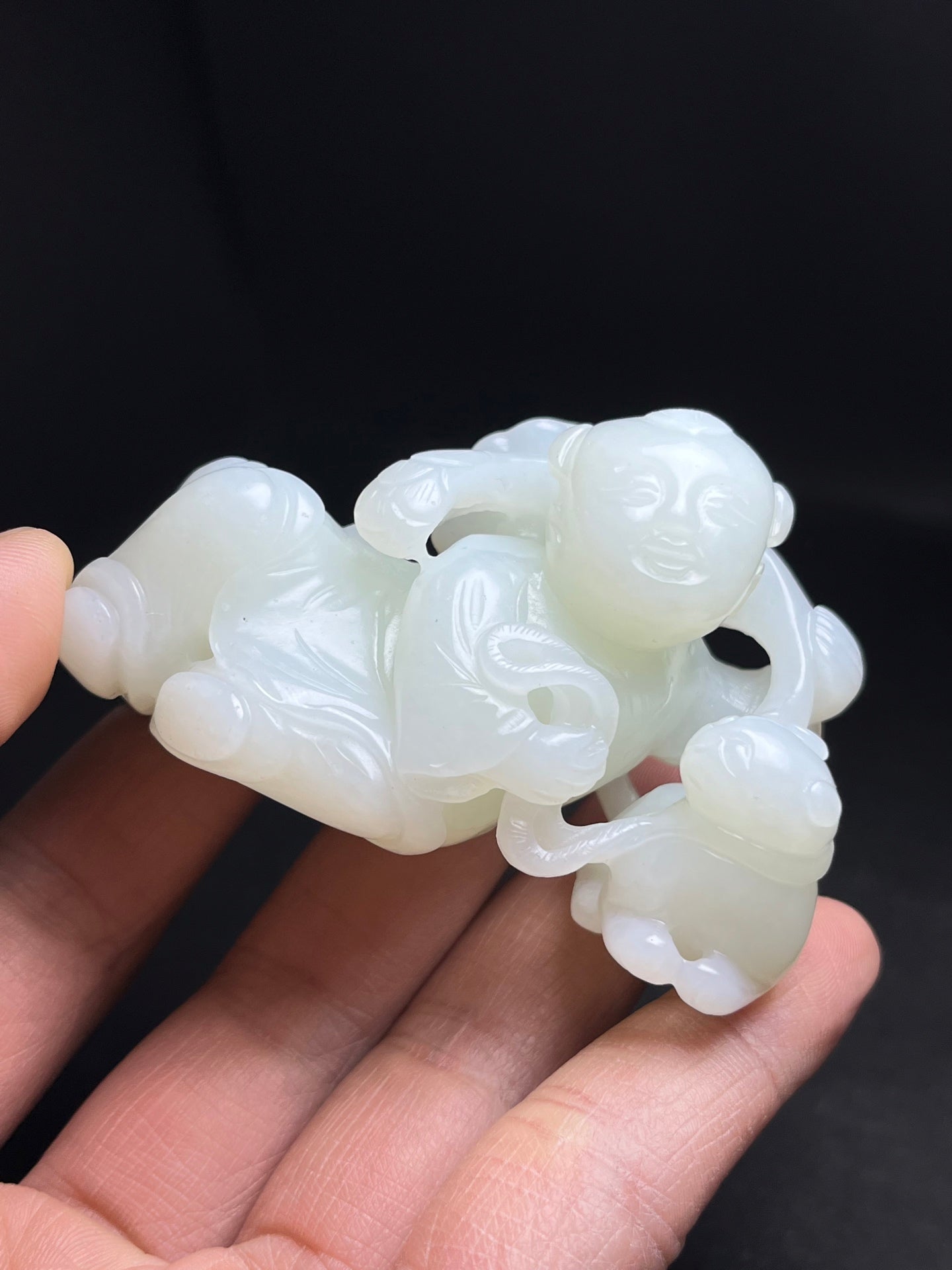 A1842 Superb Chinese Hetian Jade Carved Kid Statue