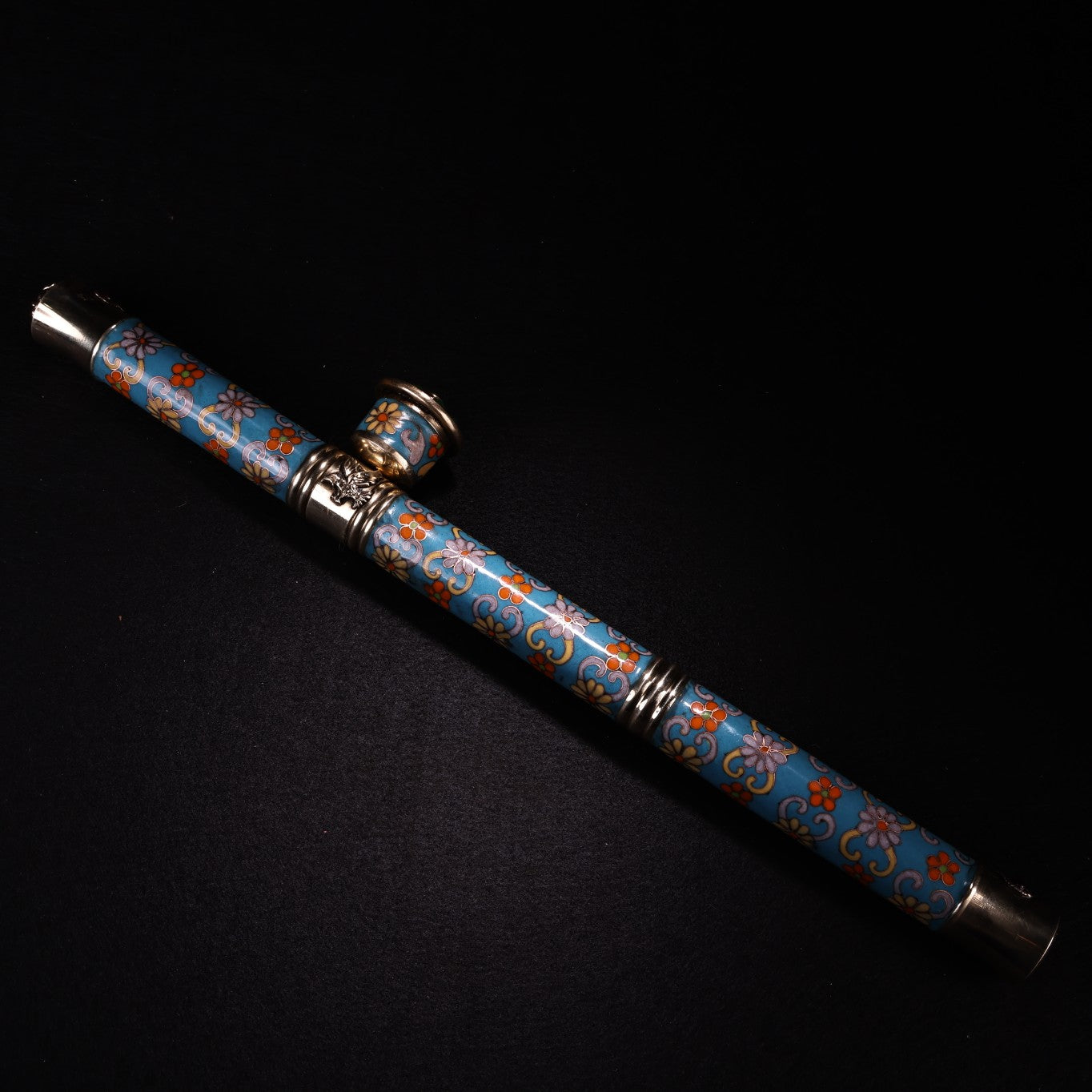 A1844 Vintage Chinese Copper Cloisonne Inlay Gem Tobacco Pipe